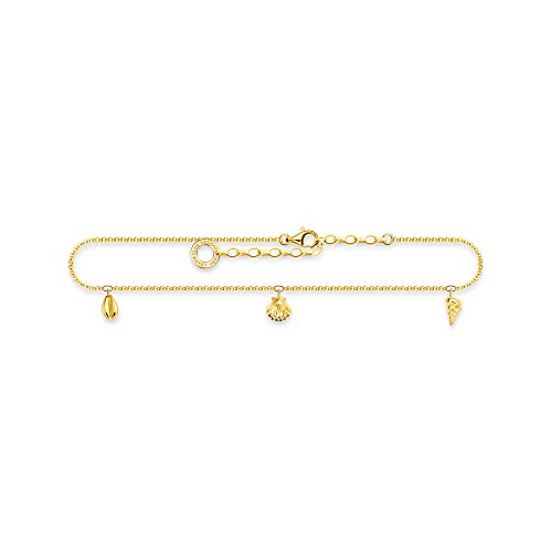 Thomas Sabo Damen Fußkette Muscheln Gold, 925er Sterlingsilber mit 750er Gelbgold-Vergoldung, mit 3 Muscheln- Anhängern, Länge: 22-27 cm, AK0037-413-39-L27V von THOMAS SABO