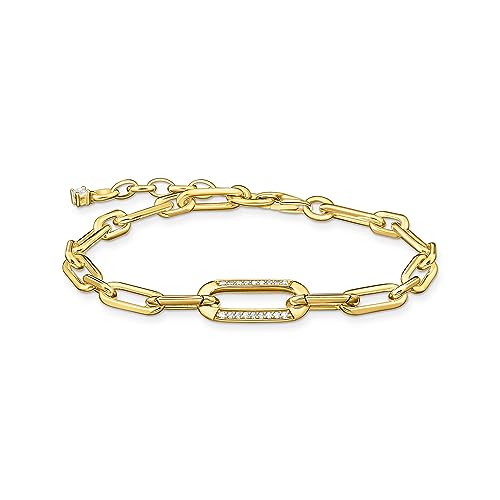 THOMAS SABO Damen Gliederarmband mit steinbesetztem Ankerelement vergoldet 750 Gelbgold Vergoldung, 925 Sterlingsilber A2032-414-14 von THOMAS SABO