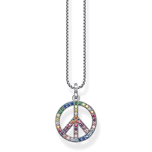 Thomas Sabo Damen Kette mit Anhänger Peace-Zeichen mit bunten Steinen Silber geschwärzt, aus 925er Sterlingsilber mit Schmucksteinen in Regenbogenfarben, Länge 55cm, KE2170-318-7-L55V von THOMAS SABO