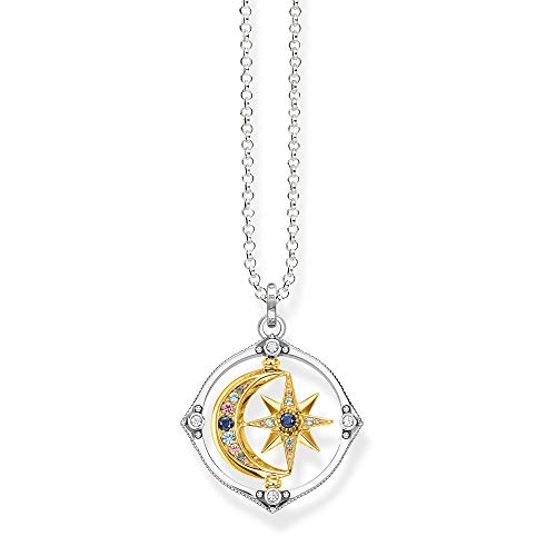 Thomas Sabo Damen Halskette mit Anhänger, Stern und Mond, Gold 70cm von THOMAS SABO