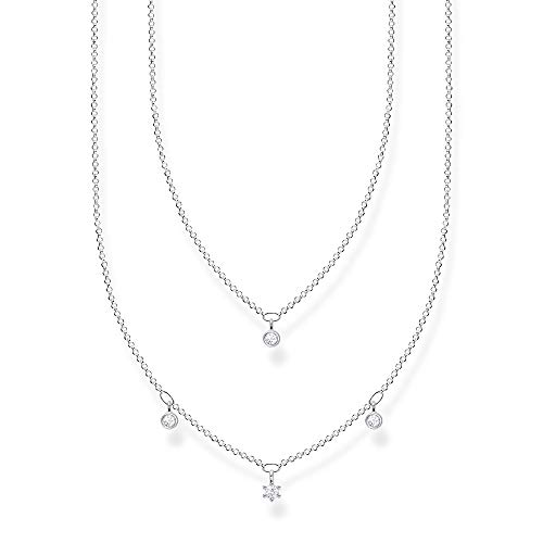 Thomas Sabo Damen Doppel Halskette weiße Steine silber, 925 Sterlingsilber, 40-45 cm Länge von THOMAS SABO