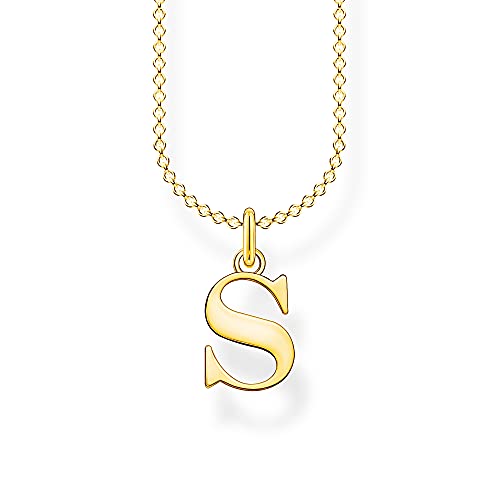 THOMAS SABO Damen Halskette mit dem Buchstaben S 925er Sterlingsilber 750er Gelbgold-Vergoldung, Länge: 38cm - 45cm, KE2028-413-39-L45V von THOMAS SABO