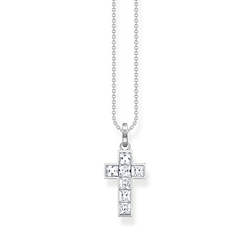 Thomas Sabo Damen Kette Kreuz mit weißen Steinen Silber, aus 925er Sterlingsilber mit weißen Zirkonia-Steinen, Länge 45cm, KE2166-051-14-L45V von THOMAS SABO