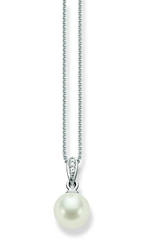 Thomas Sabo Damen-Kette mit Anhänger 925 Silber Perle weiß Ovalschliff Zirkonia 42 cm - SCKE150060 von THOMAS SABO