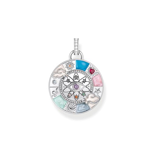 THOMAS SABO Damen Kettenanhänger Glücksrad mit kosmischen Symbolen Silber 925 Sterlingsilber, Geschwärzt, Kaltemail PE962-340-7 von THOMAS SABO