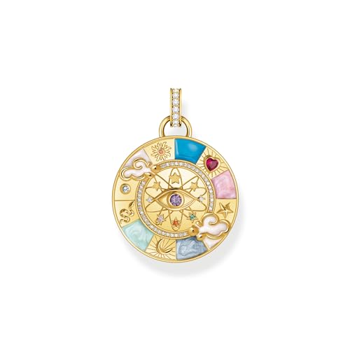 THOMAS SABO Damen Kettenanhänger Glücksrad mit kosmischen Symbolen vergoldet 925 Sterlingsilber, 750 Gelbgold Vergoldung, Kaltemail PE962-471-7 von THOMAS SABO