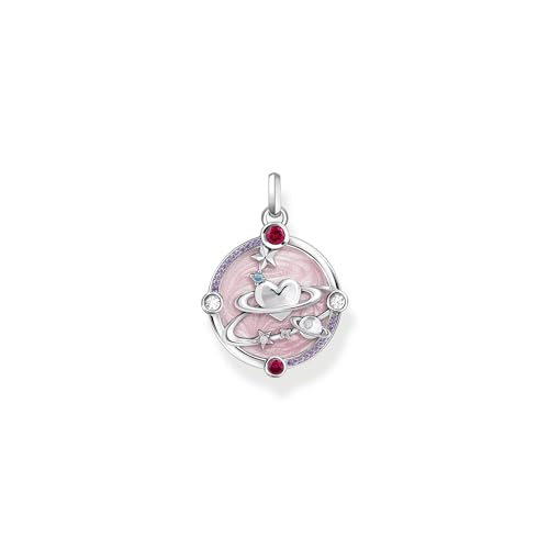 THOMAS SABO Damen Kettenanhänger rosa mit Herzplaneten und Steinen Silber 925 Sterlingsilber, Geschwärzt, Kaltemail PE959-340-9 von THOMAS SABO