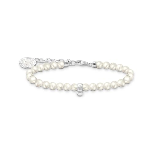 THOMAS SABO Damen Member Charm-Armband mit weißen Perlen Silber 925 Sterlingsilber, Kaltemail A2141-158-14 von THOMAS SABO