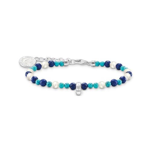 THOMAS SABO Damen Member Charm-Armband mit weißen Perlen und blauen Beads Silber 925 Sterlingsilber, Kaltemail A2141-158-7 von THOMAS SABO