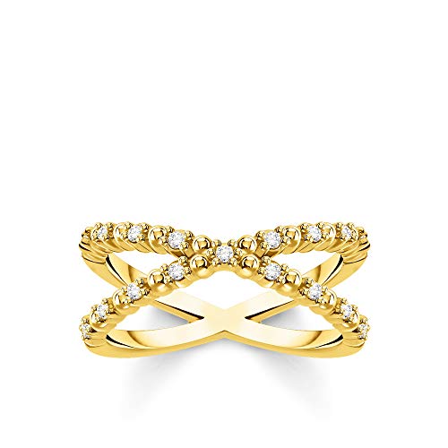 THOMAS SABO Damen Ring Kugeln mit weißen Steinen Gold 925 Sterlingsilber, 750 Gelbgold Vergoldung TR2318-414-14 von THOMAS SABO