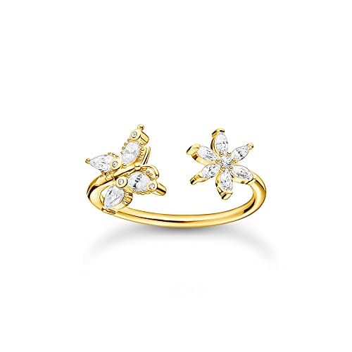 THOMAS SABO Damen Ring Pfeil weiße Steine Silber 925 Sterlingsilber, 750 Gelbgold Vergoldung TR2355-414-14 von THOMAS SABO