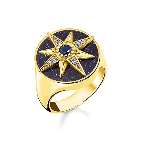 THOMAS SABO Damen Ring Royalty Stern mit Steine gold 925 Sterlingsilber, 750 Gelbgold Vergoldung TR2367-963-7 von THOMAS SABO