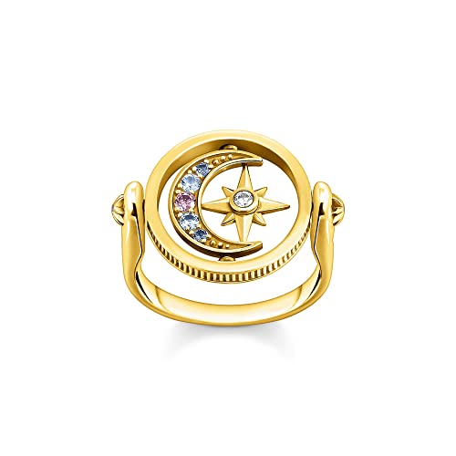 THOMAS SABO Damen Ring Royalty Stern & Mond Gold 925 Sterlingsilber, 750 Gelbgold Vergoldung TR2377-959-7 von THOMAS SABO