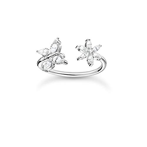 THOMAS SABO Damen Ring Schmetterling mit Blume weiße Steine 925 Sterlingsilber TR2355-051-14 von THOMAS SABO