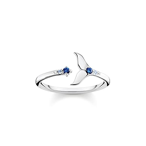 THOMAS SABO Damen Ring Schwanzflosse mit blauen Steinen 925 Sterlingsilber, Geschwärzt TR2386-644-1 von THOMAS SABO