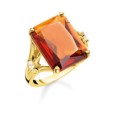THOMAS SABO Damen Ring Stein Orange groß mit Stern 925 Sterlingsilber, 750 Gelbgold Vergoldung TR2261-971-8 von THOMAS SABO