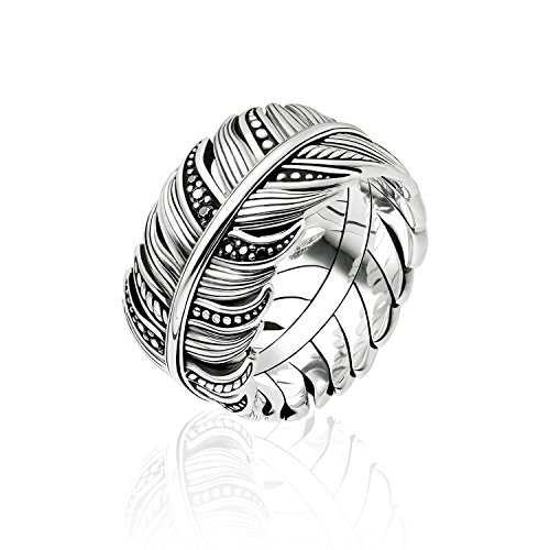 THOMAS SABO Damen Ring Feder Pavé 925 Sterlingsilber, Geschwärzt TR2159-643-11 von THOMAS SABO