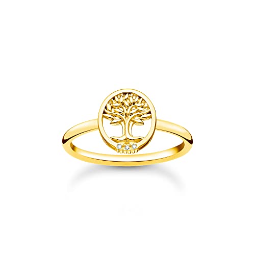 THOMAS SABO Damen Ring Tree of Love mit weißen Steinen Gold 925 Sterlingsilber, 750 Gelbgold Vergoldung TR2375-414-14 von THOMAS SABO