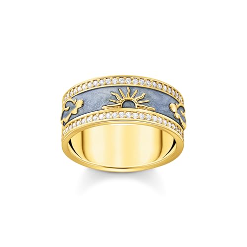 THOMAS SABO Damen Ring blau mit kosmischen Symbolen vergoldet 925 Sterlingsilber, 750 Gelbgold Vergoldung, Kaltemail TR2450-565-1 von THOMAS SABO