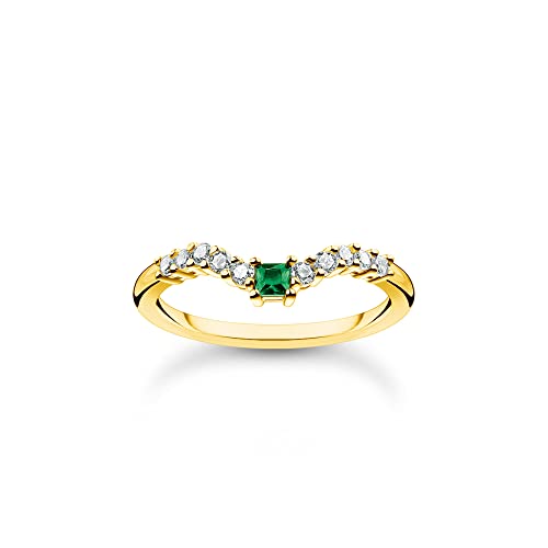 THOMAS SABO Damen Ring grüner Stein mit weißen Steinen Gold 925 Sterlingsilber, 750 Gelbgold Vergoldung TR2398-971-7 von THOMAS SABO