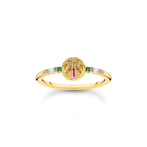 THOMAS SABO Damen Ring mit Sonnenstrahlen und bunten Steinen vergoldet 925 Sterlingsilber, 750 Gelbgold Vergoldung TR2456-488-7 von THOMAS SABO