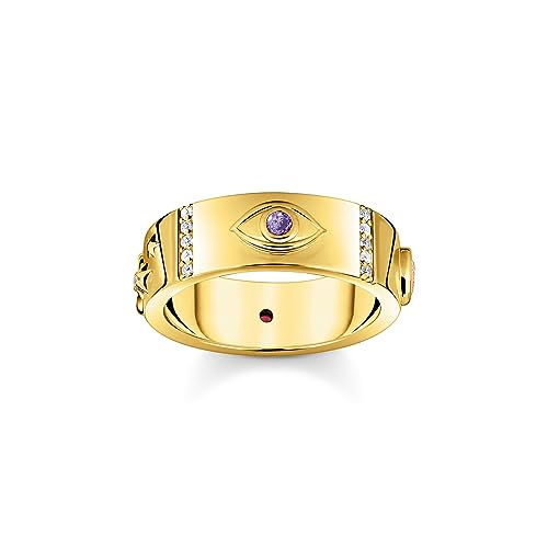 THOMAS SABO Damen Ring mit kosmischen Symbolen und bunten Steinen vergoldet 750 Gelbgold Vergoldung, 925 Sterlingsilber TR2439-995-7 von THOMAS SABO