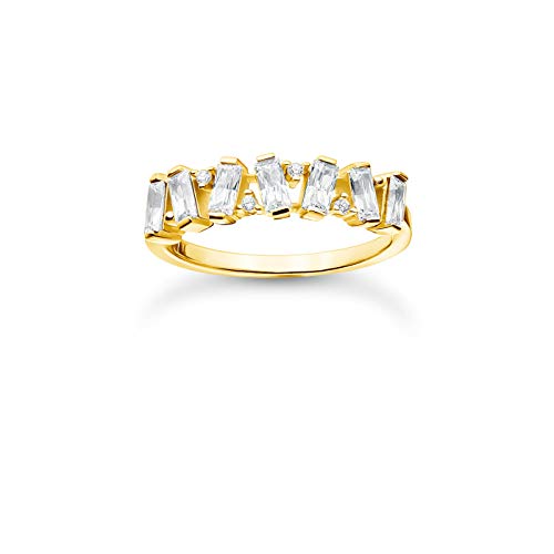Thomas Sabo vergoldeter Ring mit Zirkonia Steinen im Baguette-Schliff in verschiedenen Fassungen, 750 Vergoldung, 925 Sterlingsilber, Ringgröße 54, TR2346-414-14-54 von THOMAS SABO