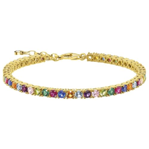 THOMAS SABO Damenarmband in gold mit bunten Steinen aus 925 Sterlingsilber, Länge 18cm, A2020-996-7-L19V von THOMAS SABO