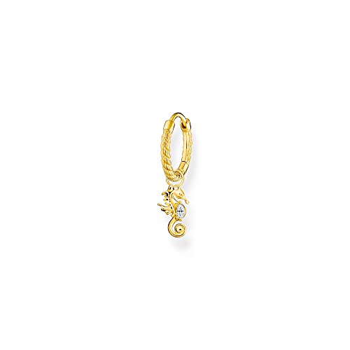 THOMAS SABO Einzel Creole mit Weißem Stein und Seepferdchen aus Sterling-Silber mit 750er Vergoldung, Durchmesser: 1,3cm, CR698-414-14 von THOMAS SABO