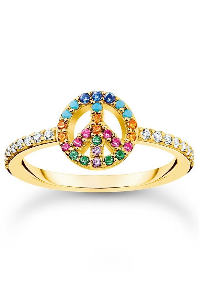 THOMAS SABO Fingerring Peace gold, TR2373-488-7-52,54,56,58, mit Glas-Keramik Stein, Korund (synth), Zirkonia (synth) von THOMAS SABO