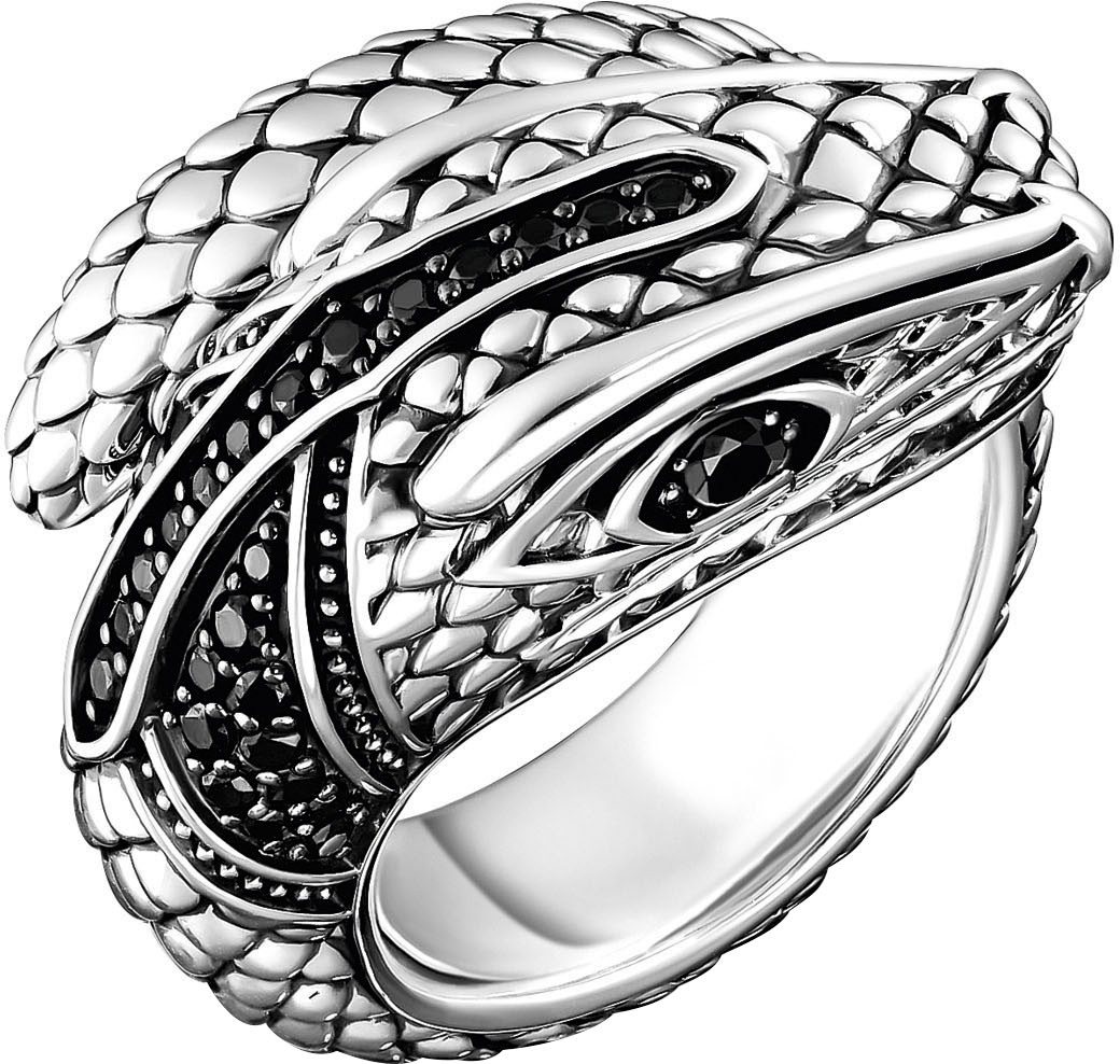 THOMAS SABO Fingerring Ring in Schlangen-Optik mit schwarzen Steinen, TR1964-643-11-62-68, mit Zirkonia (synth) von THOMAS SABO