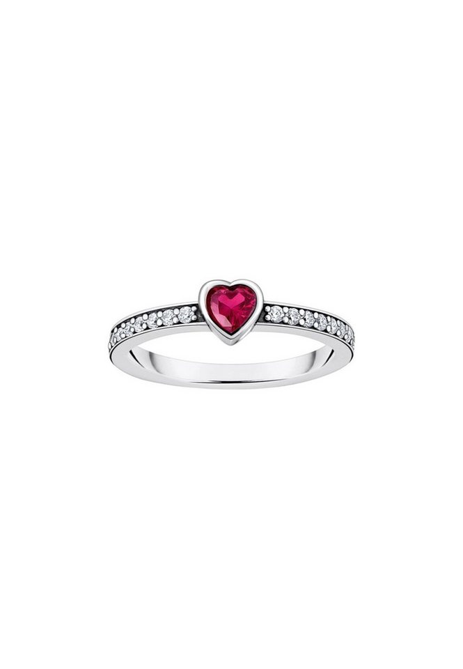 THOMAS SABO Fingerring Silberner Solitärring Mit Rotem Herzförmigem Stein (Set) von THOMAS SABO