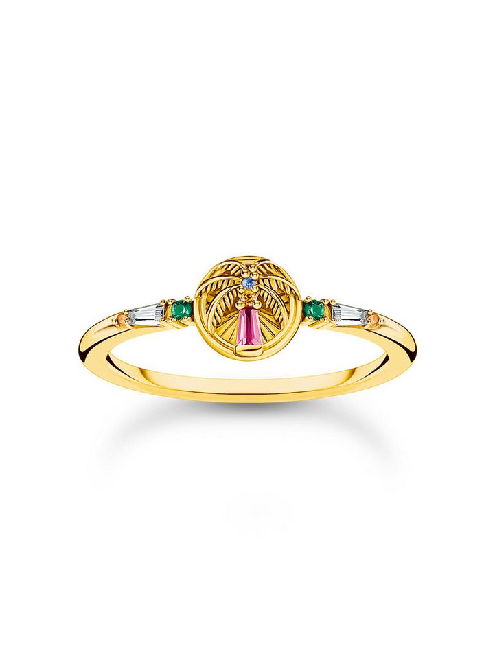THOMAS SABO Fingerring Thomas Sabo TR2457-488-7-54 Vergoldeter Ring mit Palme und bunten Stei von THOMAS SABO