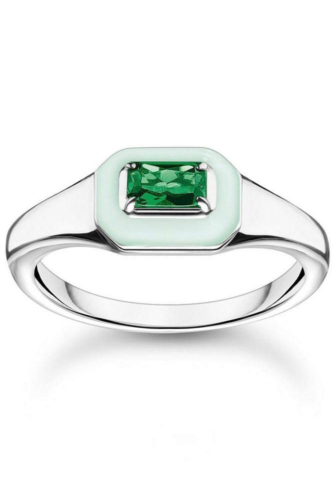 THOMAS SABO Fingerring mit grünem Stein, TR2434-496-6-52,54,56,58, mit Emaille - mit Glas-Keramik Stein von THOMAS SABO