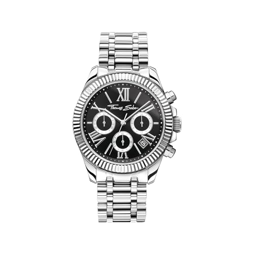 THOMAS SABO Uhr Divine Chrono mit Zifferblatt in Schwarz silberfarben Edelstahl, Edelstahl Silberfarben WA0396-201-201 von THOMAS SABO
