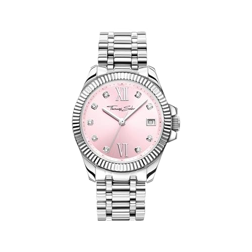 THOMAS SABO Damenuhr Divine Pink mit weißen Steinen silberfarben Edelstahl, Edelstahl Silberfarben WA0401-201-204 von THOMAS SABO
