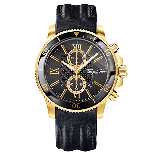 THOMAS SABO Herren Analog Quarz Uhr mit Leder Armband WA0265-213-203-44 mm THOMAS SABO Herren Analog Quarz Uhr mit Leder Armband WA0265-213-203-44 mm von THOMAS SABO