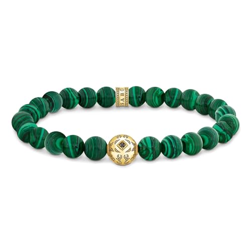 THOMAS SABO Herren Beads-Armband aus grünen Steinen vergoldet A2145-140-6-L17 von THOMAS SABO
