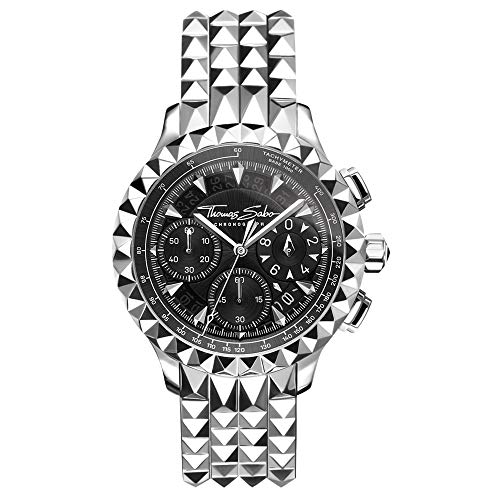 THOMAS SABO Herren Herrenuhr Rebel at Heart Chronograph Silber schwarz Edelstahl, Edelstahl Silberfarben WA0358-201-203 von THOMAS SABO