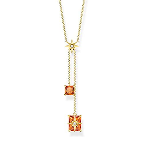 THOMAS SABO Kette mit orangen Steinen und Sterne aus 925 Sterlingsilber mit 750 Gelbgold Vergoldung, mit Zirkoniasteinen und Glas Keramik Steinen verziert, KE1956-971-8-L45V von THOMAS SABO