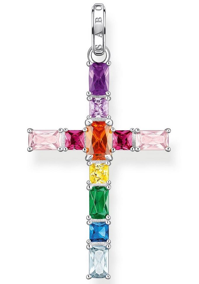 THOMAS SABO Kettenanhänger Kreuz pinke oder bunte Steine, PE939-051-9, PE939-073-7, mit Spinell (synth), Zirkonia (synth), Korund (synth) von THOMAS SABO