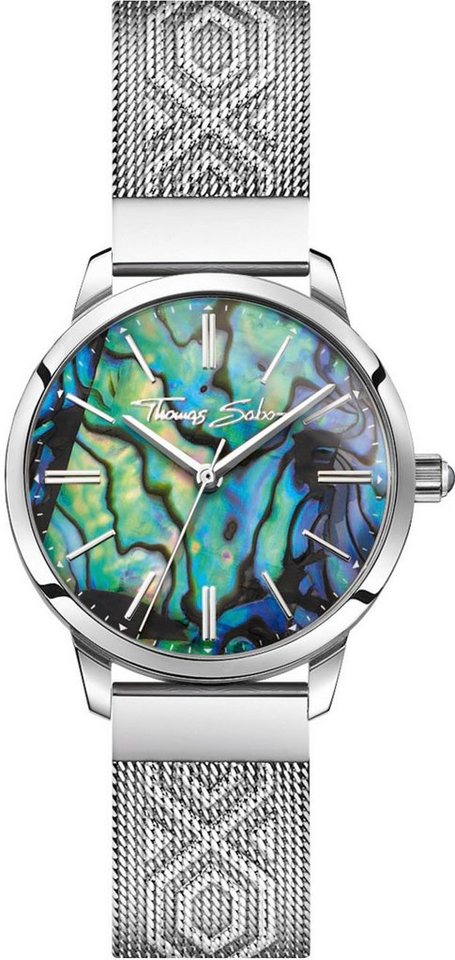 THOMAS SABO Quarzuhr ARIZONA SPIRIT ABALONE WA0344-201-218-33 MM, Armbanduhr, Damenuhr, Hämatit-Stein auf der Krone, Abalone-Perlmutt von THOMAS SABO