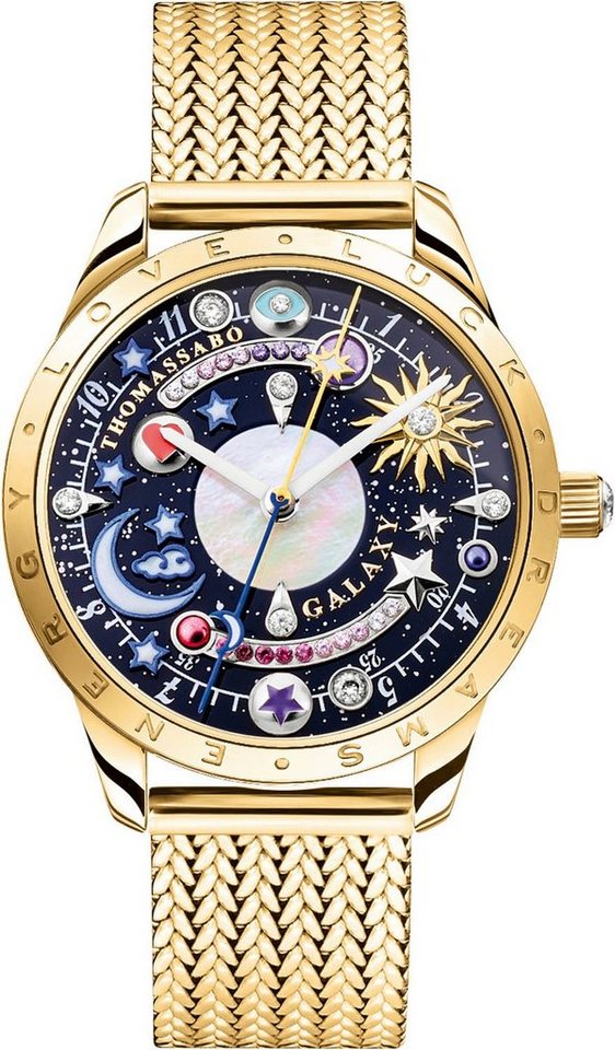 THOMAS SABO Quarzuhr COSMIC AMULET WA0403-264-207-33 MM, Armbanduhr, Damenuhr, Zirkonia, Herz, Mond, Sterne, Edelstahlarmband von THOMAS SABO