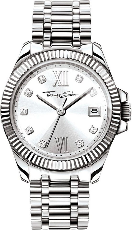 THOMAS SABO Quarzuhr DIVINE, Armbanduhr, Damenuhr, Datum, hochwertiger Edelstahl, Zirkonia, elegant von THOMAS SABO