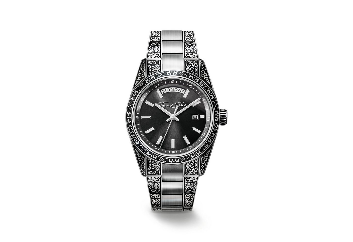 THOMAS SABO Quarzuhr REBEL AT HEART REVIVE 36 mm WA0427-201-201-36 mm, Armbanduhr, Damenuhr, Herrenuhr, Edelstahlarmband, analog, Tag von THOMAS SABO