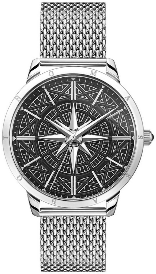THOMAS SABO Quarzuhr REBEL SPIRIT KOMPASS WA0349-201-203-42 MM, Armbanduhr,Damen,Herren,Onyx- oder Lapislazuli-Steine,Edelstahlarmband von THOMAS SABO