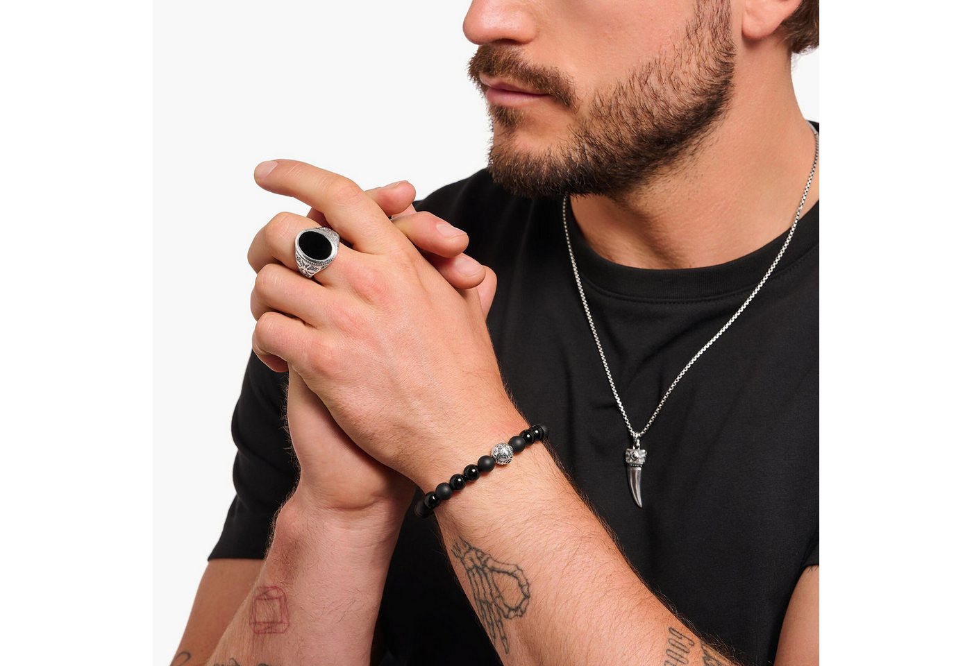 THOMAS SABO Silberarmband Herren Beads-Schwarz Obsidian Silber von THOMAS SABO