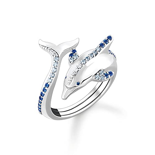 THOMAS SABO Silberring Delfin mit Blauen Steinen TR2384-644-1-52 Ringgröße 52/16,6 von THOMAS SABO