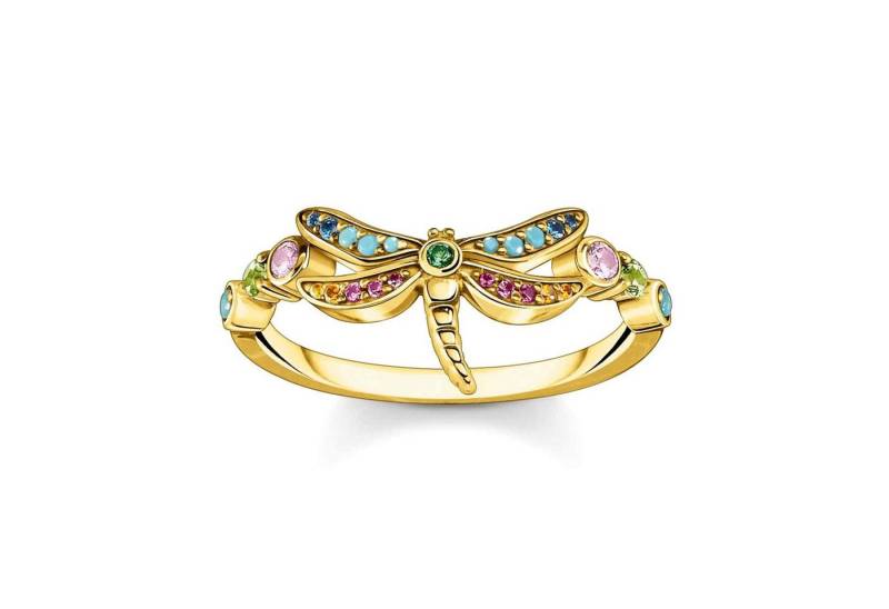 THOMAS SABO Silberring Libelle mit Bunten Steinen Goldfarben von THOMAS SABO