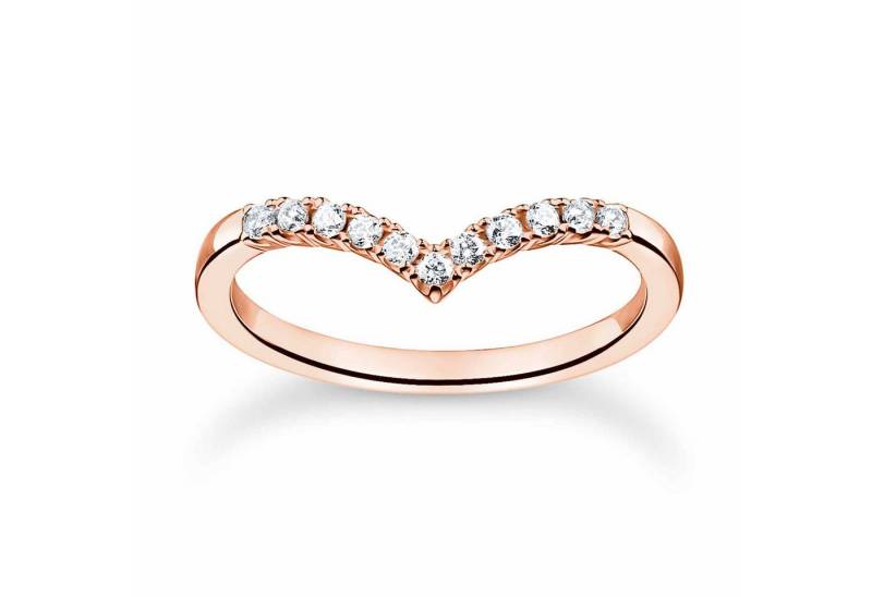 THOMAS SABO Silberring V-Form mit Weißen Steinen Roségoldfarben von THOMAS SABO